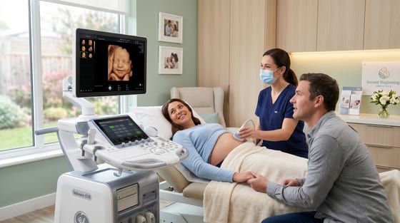 Clinical ultrasound exam with GE Voluson E10 system — MCS Equipment supports ultrasound programs